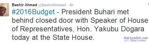 Saraki absent as Buhari meets with Dogara over 2016 budget